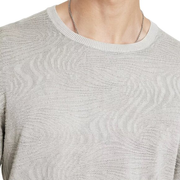 John Varvatos Collection Men's Mercer Wave Jacquard Knit Cotton Sweater Silver - Picture 2 of 7